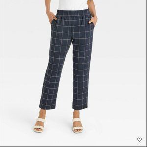 Women's High-Rise Slim Straight Fit Ankle Pull-On Pants - A New Day Navy Medium